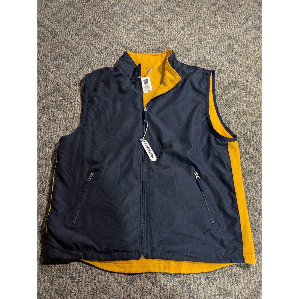 Gap Reversible Vest Mens XL Navy Blue Yellow Fleece Full Zip 131750-00-1 NWT